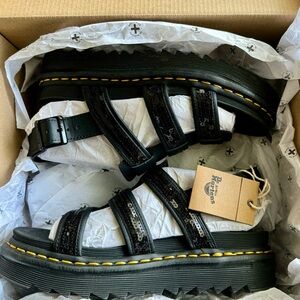 NIB/NWT DOC MARTEN YELENA BLK SEQUIN SANDALS US SZ 8 EURO SZ 39 ORIG $195